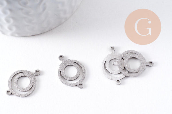 Pendentif connecteur rond en acier 201 inoxydable platine 19mm, x2 (G10379)