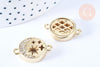 Pendentif connecteur rond étoiles laiton doré 18K zircon 24.5mm,pendentif doré avec cristaux pour création bijoux, x1 (G6646)