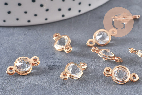 Pendentif connecteur rond fer doré Cristal transparent 15mm, x10 (G4120)