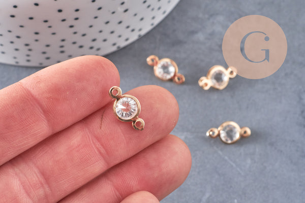 Pendentif connecteur rond fer doré Cristal transparent 15mm, x10 (G4120)