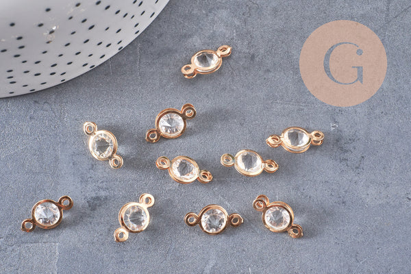 Pendentif connecteur rond fer doré Cristal transparent 15mm, x10 (G4120)