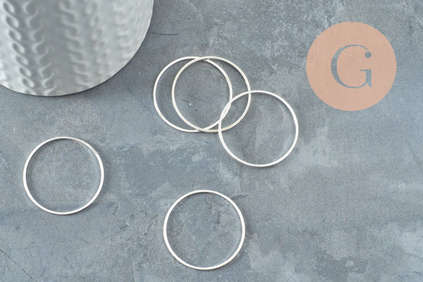 Pendentif connecteur rond laiton argenté 30mm, x5 (G3130)