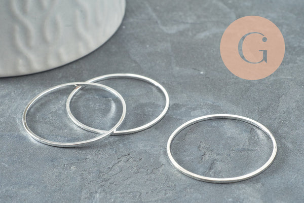 Pendentif connecteur rond laiton argenté 30mm, x5 (G3130)