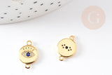 Pendentif connecteur rond oeil laiton doré 18K zircons,pendentif en laiton doré porte-bonheur contre mauvais oeil 10mm, x1 G4743
