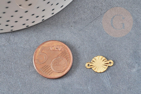 Pendentif connecteur rond strié acier 201 inoxydable doré 15mm,creation de bijoux en acier inoxydable, x5 G4839