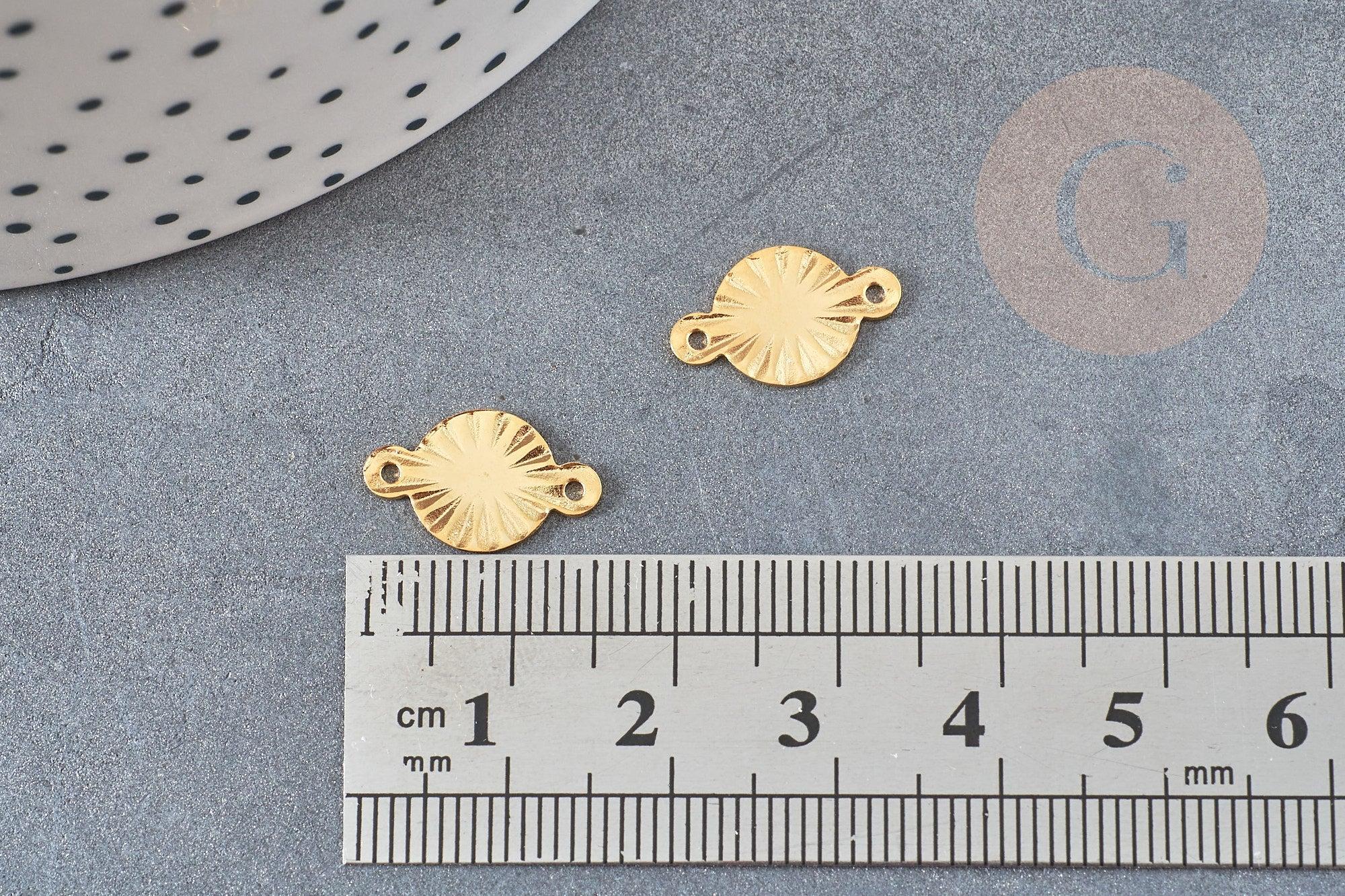 Pendentif connecteur rond strié acier 201 inoxydable doré 15mm,creation de bijoux en acier inoxydable, x5 G4839