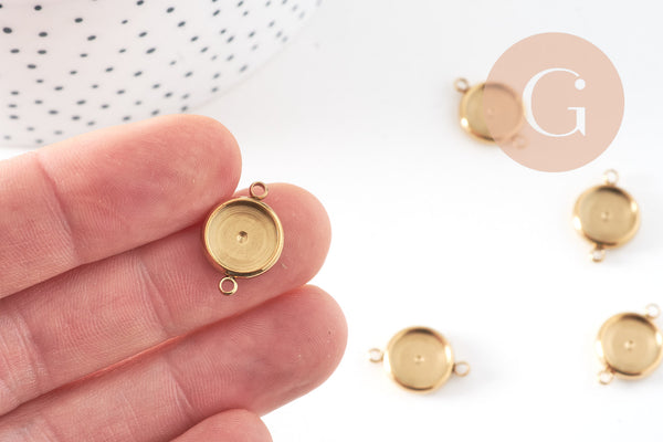 Pendentif connecteur rond support cabochon 10mm acier 304 inoxydable IP, x1 (G10804)