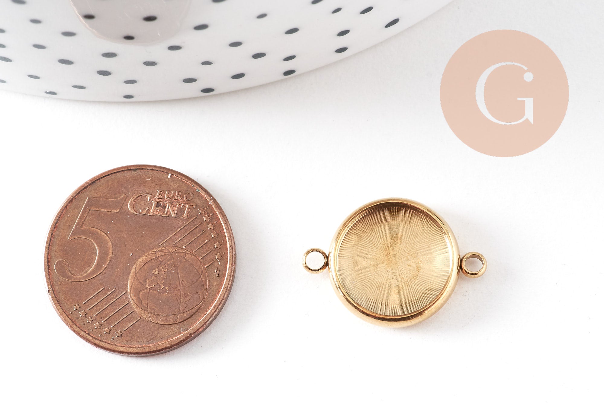 Pendentif connecteur rond support cabochon 12mm acier 304 inoxydable IP, x1 (G10803)