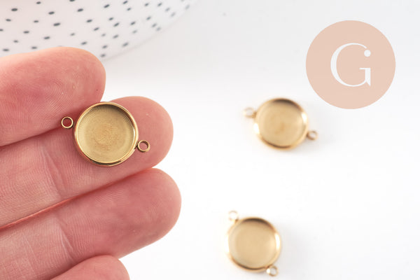 Pendentif connecteur rond support cabochon 12mm acier 304 inoxydable IP, x1 (G10803)