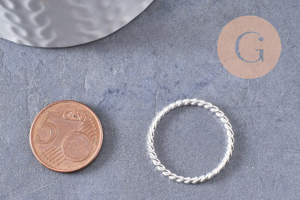 Pendentif connecteur rond torsadé zamac argenté 25mm, x20 (G10390)