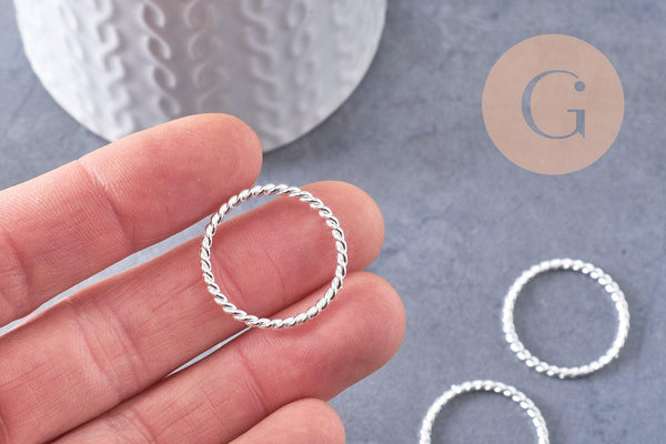 Pendentif connecteur rond torsadé zamac argenté 25mm, x20 (G10390)