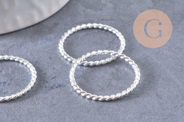 Pendentif connecteur rond torsadé zamac argenté 25mm, x20 (G10390)