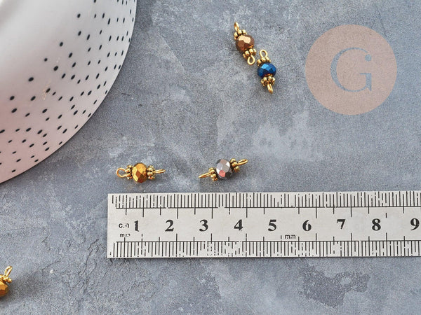 Pendentif connecteur rond verre facetté irisé zamac doré 9mm, x10 (G4117)