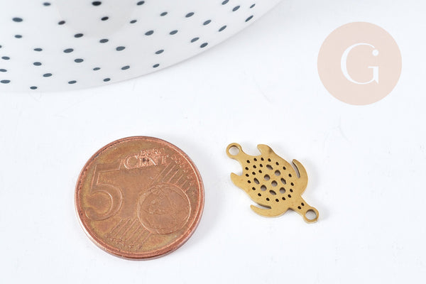 Pendentif connecteur tortue acier 201 doré inoxydable 19.5mm, x1 (G8619)