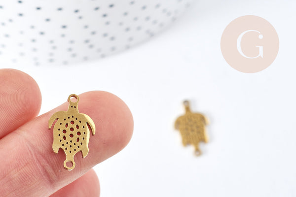 Pendentif connecteur tortue acier 201 doré inoxydable 19.5mm, x1 (G8619)