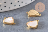 Pendentif connecteur triangle nacre or blanc naturel 19mm, coquille blanche, bijou en nacre, x1 (G5984)