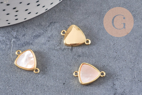 Pendentif connecteur triangle nacre or blanc naturel 19mm, coquille blanche, bijou en nacre, x1 (G5984)