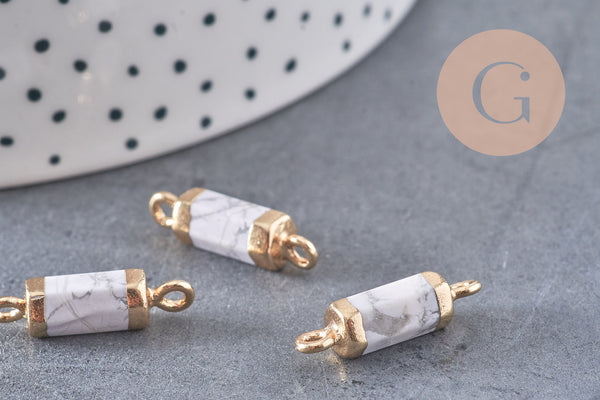 Pendentif connecteur tube howlite doré,tube howlite, howlite naturelle,20mm, x1 (G2818)