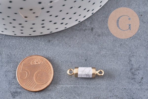 Pendentif connecteur tube howlite doré,tube howlite, howlite naturelle,20mm, x1 (G2818)