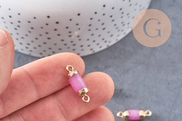 Pendentif connecteur tube jade naturel rose fer doré 20mm, x1 (G0934)