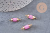 Pendentif connecteur tube jade naturel rose fer doré 20mm, x1 (G0934)