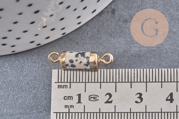 Pendentif connecteur tube jaspe dalmatien doré,tube jaspe,jaspe naturel,20mm, x1 (G1211)