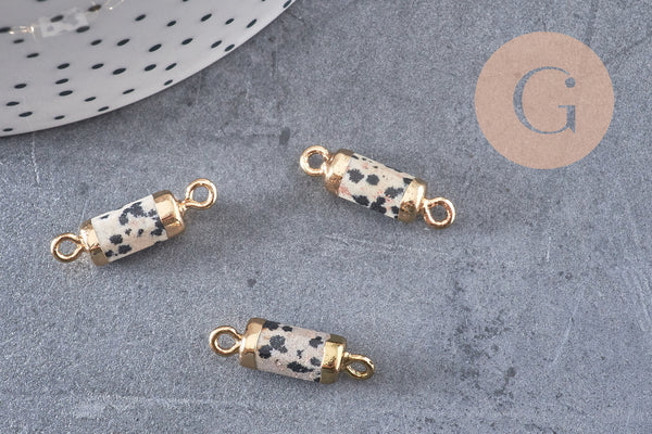 Pendentif connecteur tube jaspe dalmatien doré,tube jaspe,jaspe naturel,20mm, x1 (G1211)