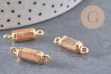 Pendentif connecteur tube jaspe paysage fer doré 20mm, x1 (G5237)