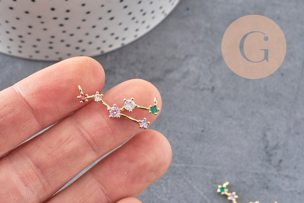 Pendentif constellation laiton doré zircons, un pendentif celeste du signe horoscope du Taureau,26.5mm x1 (G4927)