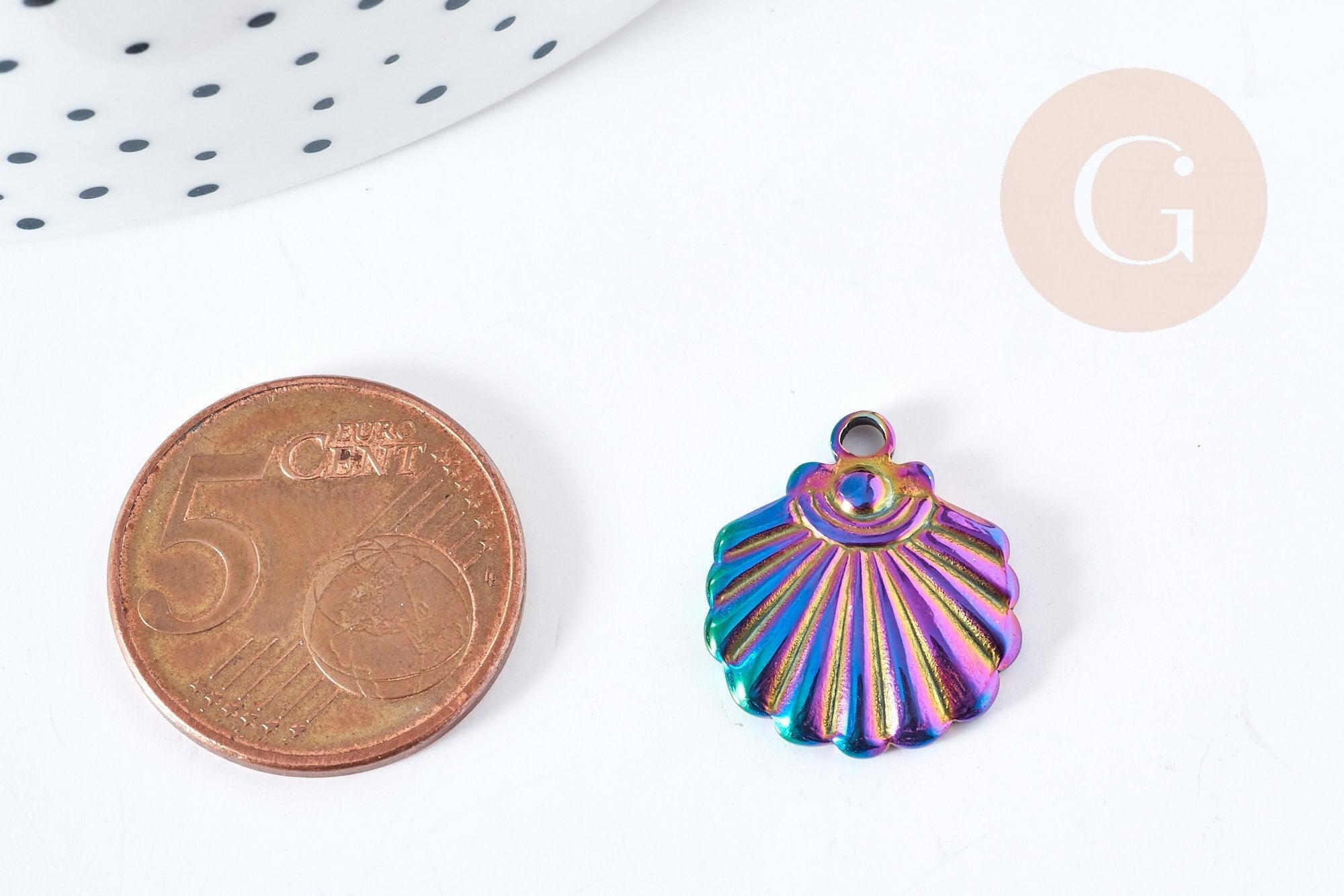 Pendentif coquillage acier 201 irisé multicolore inoxydable IP 18mm, x1 (G8616)
