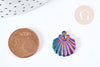 Pendentif coquillage acier 201 irisé multicolore inoxydable IP 18mm, x1 (G8616)