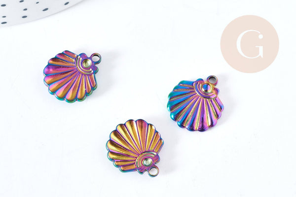Pendentif coquillage acier 201 irisé multicolore inoxydable IP 18mm, x1 (G8616)