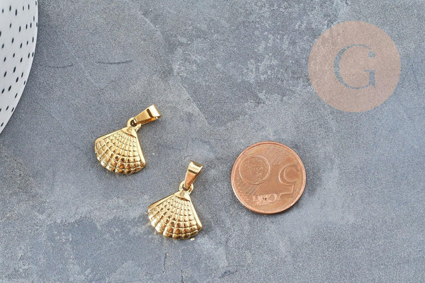 Pendentif coquillage acier 304 doré inoxydable 17.3mm, Pendentif création bijoux sans nickel x1 (G6010)