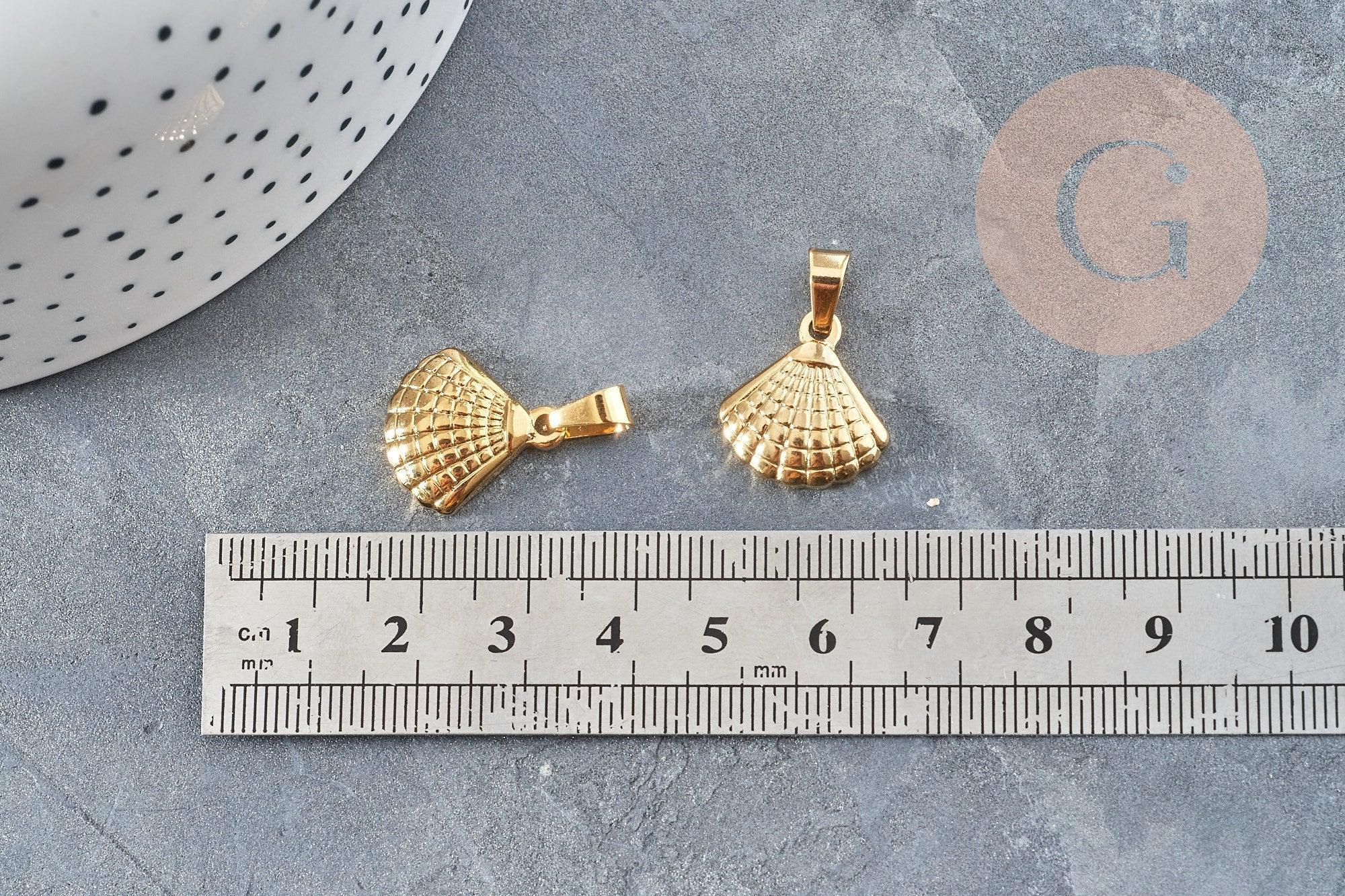 Pendentif coquillage acier 304 doré inoxydable 17.3mm, Pendentif création bijoux sans nickel x1 (G6010)