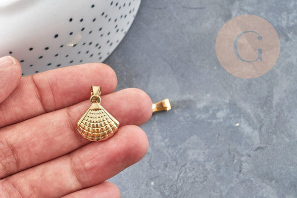 Pendentif coquillage acier 304 doré inoxydable 17.3mm, Pendentif création bijoux sans nickel x1 (G6010)