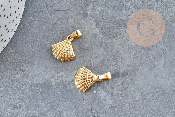 Pendentif coquillage acier 304 doré inoxydable 17.3mm, Pendentif création bijoux sans nickel x1 (G6010)