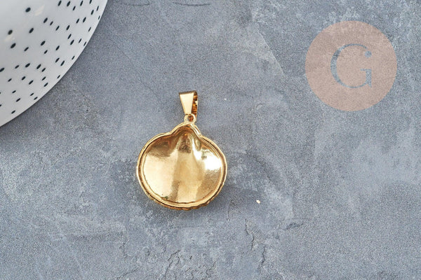 Pendentif coquillage acier 304 doré inoxydable 27mm, pendentif bijoux création sans nickel, x1 (G3280)