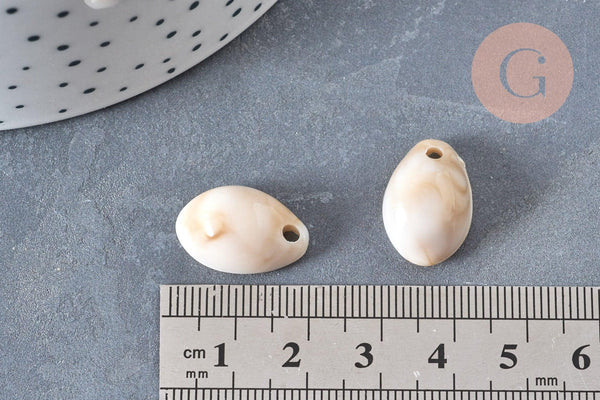 Pendentif coquillage acrylique beige marbré 19mm, perle acrylique,cauri,coquillage bijou,19mm, x10 (G5488)