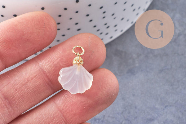 Pendentif coquillage agate naturelle blanche doré 14K 17.5mm, x1 (G10395)