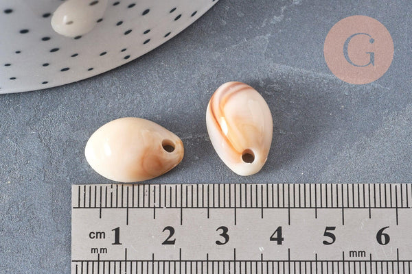 Pendentif coquillage beige marbré,perle acrylique,cauri,coquillage bijou,19mm, x10 (G5404)