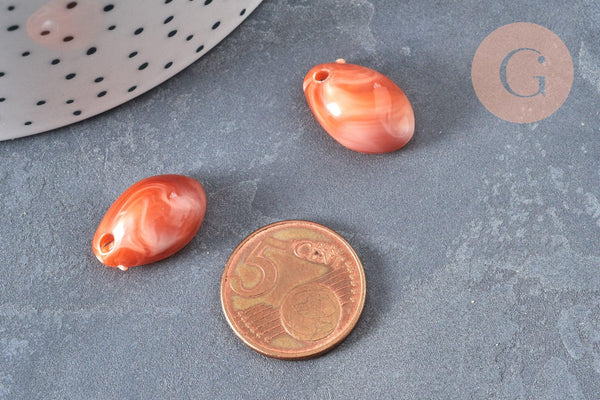 Pendentif coquillage cauri acrylique orange marbré 19mm, x10 (G1232)