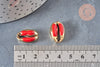 Pendentif coquillage cauri doré resine rouge 19mm,coquillage nature pour création bijoux, x5 (G1303)