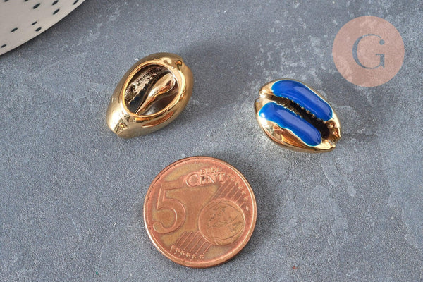 Pendentif coquillage cauri doré resine,coquillage naturel,cauri bleu,coquillage bijou,19mm, x5 (G1301)