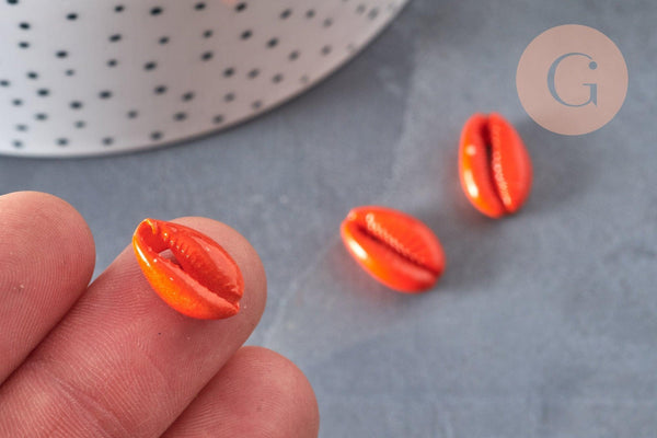 Pendentif coquillage cauri naturel orange 15mm, x5 (G2902)