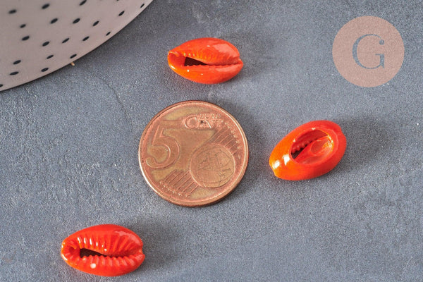 Pendentif coquillage cauri orange, coquillage naturel,cauri orange,coquillage bijou,15mm, x5 (G2902)