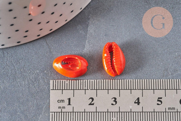 Pendentif coquillage cauri orange, coquillage naturel,cauri orange,coquillage bijou,15mm, x5 (G2902)