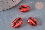Pendentif coquillage cauri rouge, coquillage naturel,cauri métallisé,coquillage bijou,20mm, x5 (G0783)