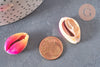 Pendentif coquillage cauris rose jaune,coquillage naturel,coquillage bijou,20mm, x5 (G0367)
