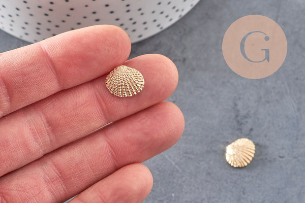 Pendentif coquillage doré 14K 13mm, coquillage doré,dorure 14carats,coquillage or, x 2 (G0664)