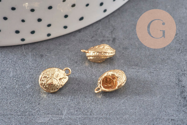 Pendentif coquillage doré 18K,coquillage doré,dorure 18k,coquillage or, 11.5mm x2 (G0160)